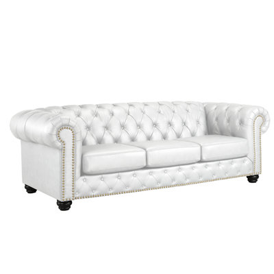 Orner 93"" Leather Match Rolled Arm Chesterfield Sofa -  Astoria Grand, EF519D86C29847FBBC8E91922E1AF2D7