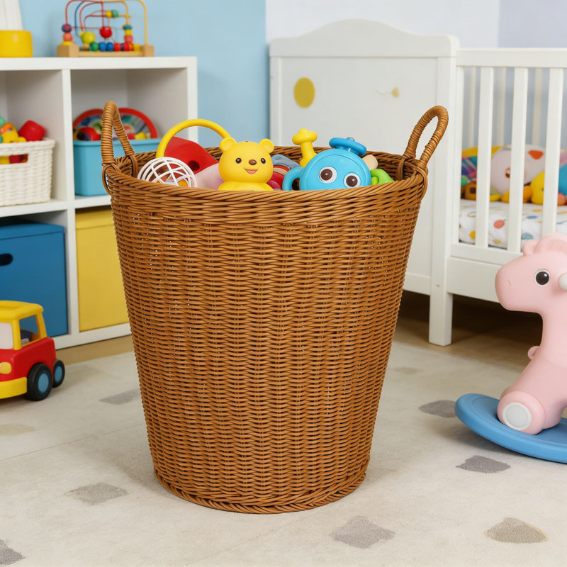Handwoven Rattan Laundry Hamper Basket For Bedroom And Bathroom, Storage Organizer For Towels, Toys, And Household Items, Natural Wicker Design