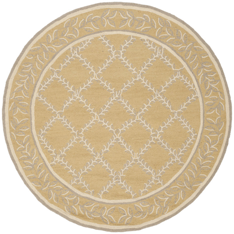 Tapis jaune / gris en laine crocheté à la main Jonsson, Rond 5 pi 6 po