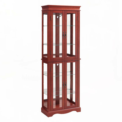 Lighted Glass Curio Display Cabinet,Display Cabinet,Glass Storage Cabinet Glass Wine cabinet Wood Frame Toy Display for Living Room, Kitchen, Pantry light bulb included Cherry