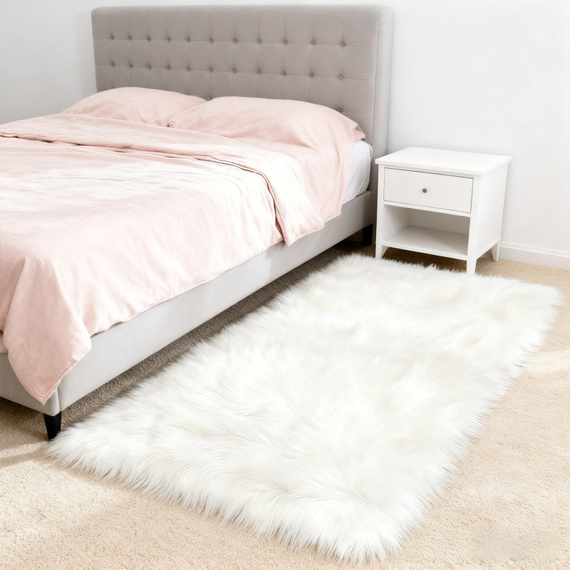 Plush Faux Sheepskin White Rug, Rectangle 3' x 5'