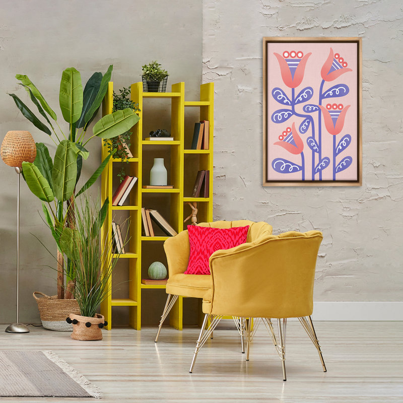 «Tulip Flowers Pink Deco», toile flottante encadrée noire par Martina Pavlova, Cadre flottant orme Montalcino
