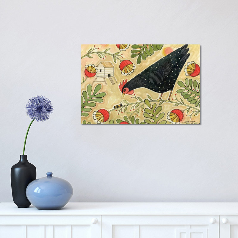 «Hello Black Hen» par Teresa Kogut, reproduction d'art, Toile tendue, H 12 po x l 18 po x 1,5 po, Aucun mat