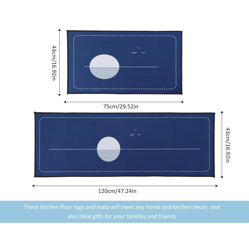 Striped Polyester Anti-Fatigue Non-Skid Kitchen Mat, Blue