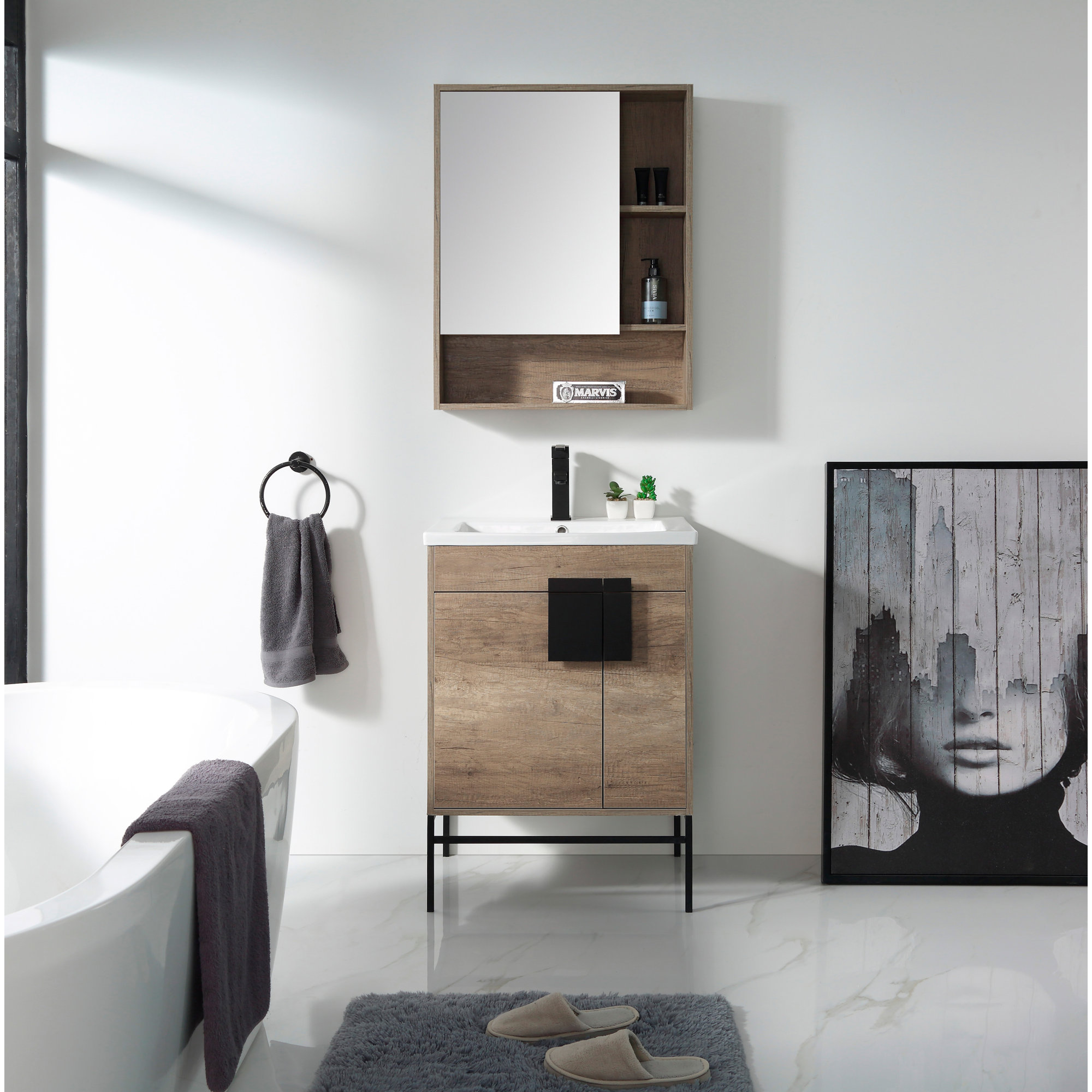Maisie 24'' Single Bathroom Vanity, Gray, Black Matte