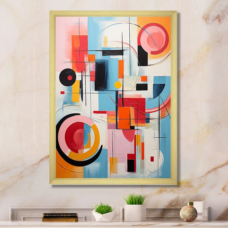 «Ireon Pop Art Geometric Harmony I», art sur toile Pop Art, H 20 po x l 12 po x P 1 po, Encadrement doré