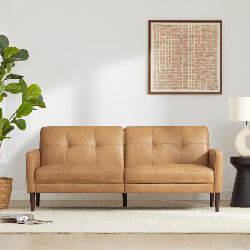 Bharati Leather Sofa, Brown Faux Leather