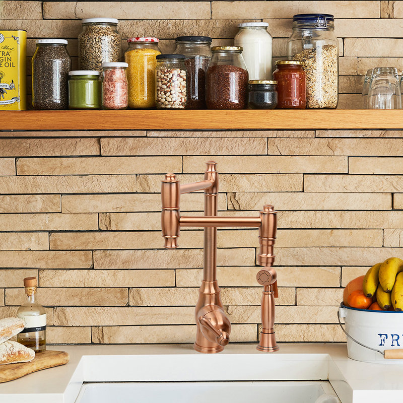 Robinet de cuisine à poignée unique en cuivre avec douchette latérale
