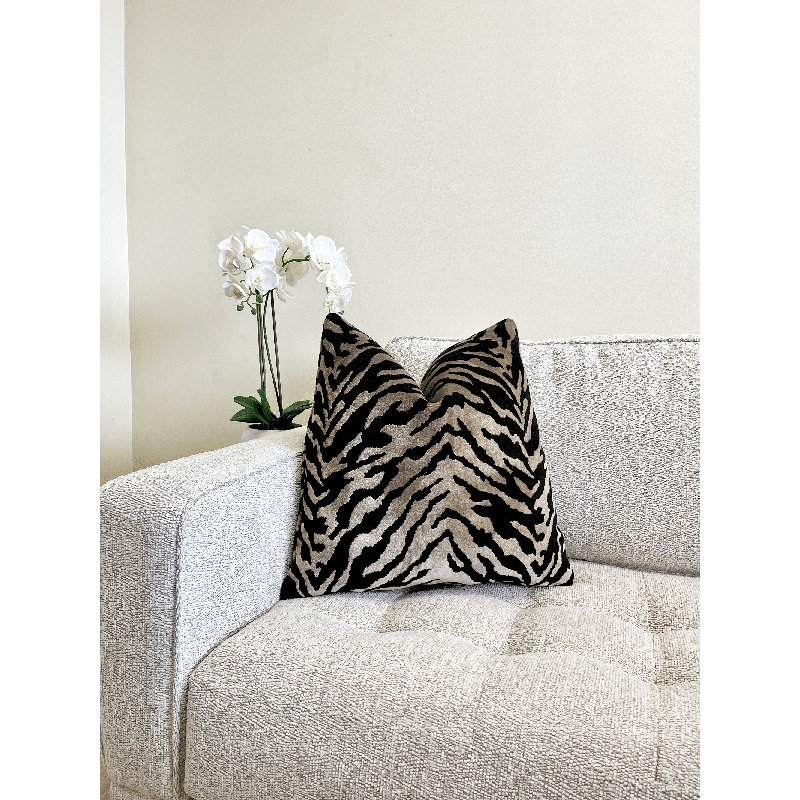 Velvet Zebra Print Throw Pillow Cover, 20"H x 20"W, Black/Brown Animal Print