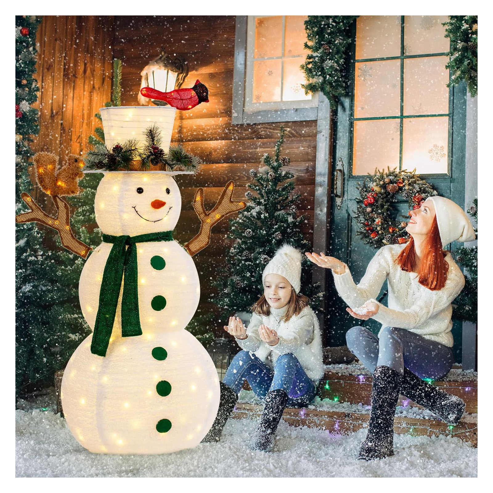 Lighted Pop-up Snowman, Outdoor Christmas Décor With Led Lights, Collapsible Snowman With Top-hat Scarf