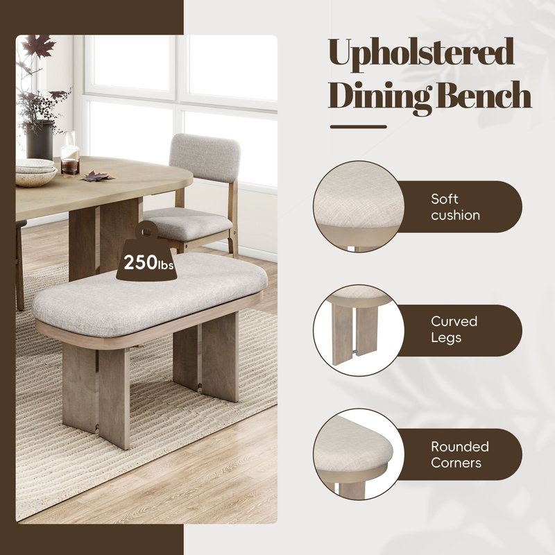Ensemble de table de salle à manger en bois massif avec banc - Ensemble de table de salle à manger rembourré 6 pièces avec banc, mobilier de cuisine de ferme moderne bicolore