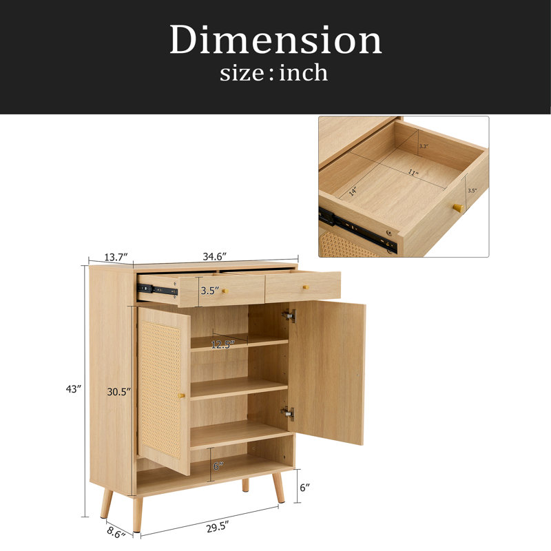 Armoire à chaussures multifonctionnelle minimaliste moderne en panneau de fibres à densité moyenne - se fond parfaitement dans les maisons de style nordique, japonais et industriel, dimensions du produit: 34,6 po x 13,7 po x 43 po