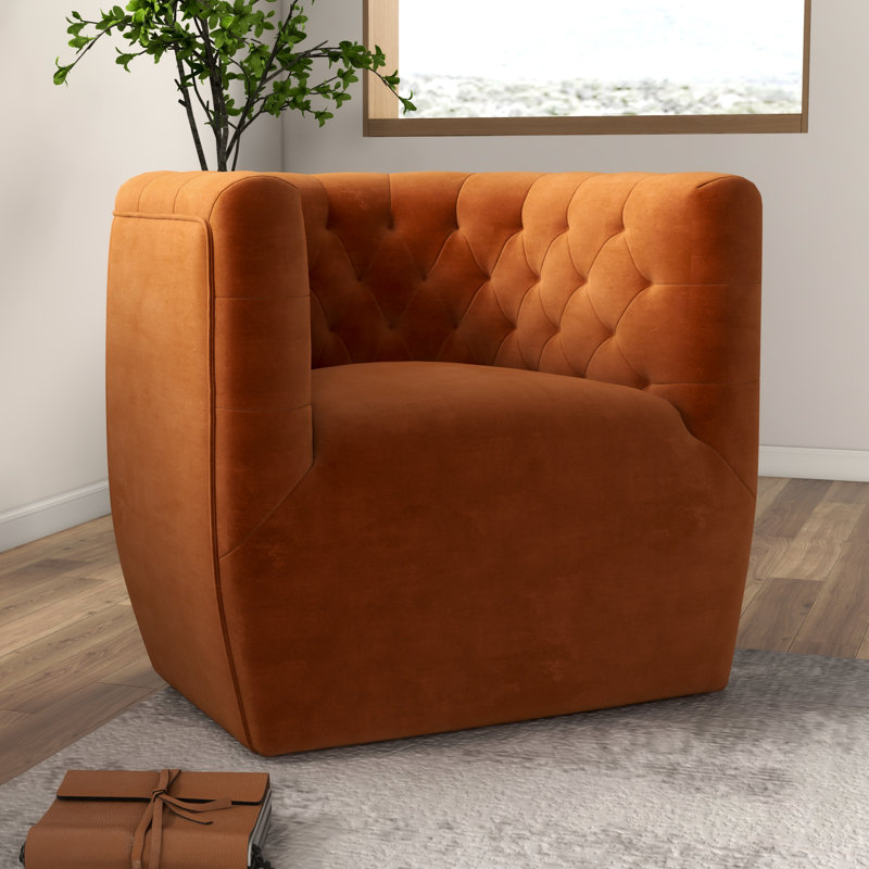 Quinton Upholstered Swivel Accent Chair, Burnt Orange Velvet