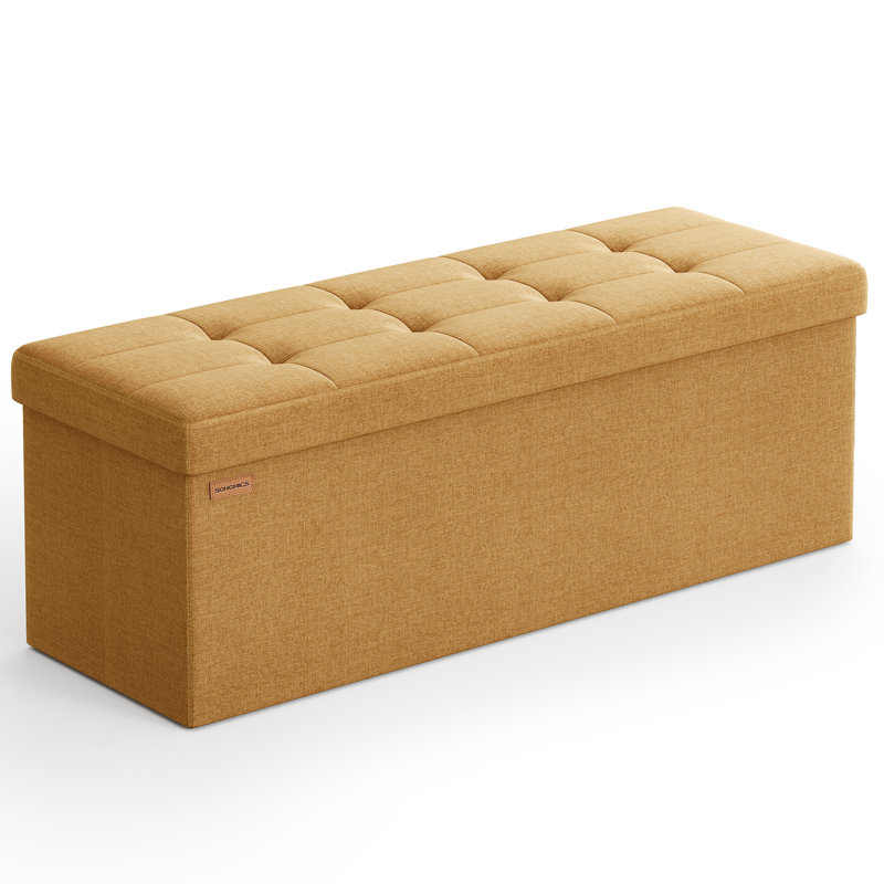 110cm Wide Rectangle Striped Footstool Ottoman with Storage, Ginger