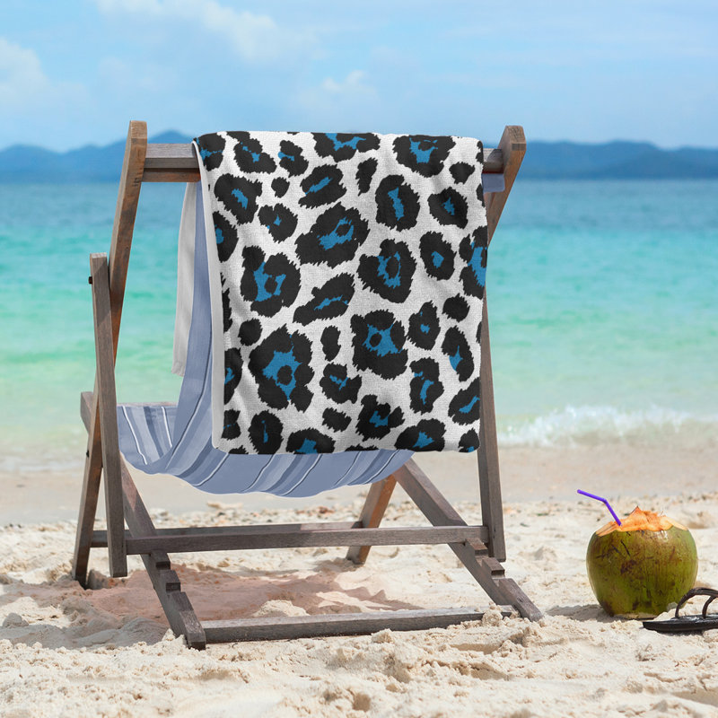 Davlin Beach Towel, Microfiber, White/Honolulu Blue/Black
