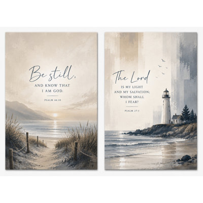 Extra Large Set of 2  Be Still Lighthouse Shore Wall Art Canvas Print 24x36 Inch Psalm Scripture Coastal Christian Artwork Living Room Bedroom Faith Home Decor Ready to Hang