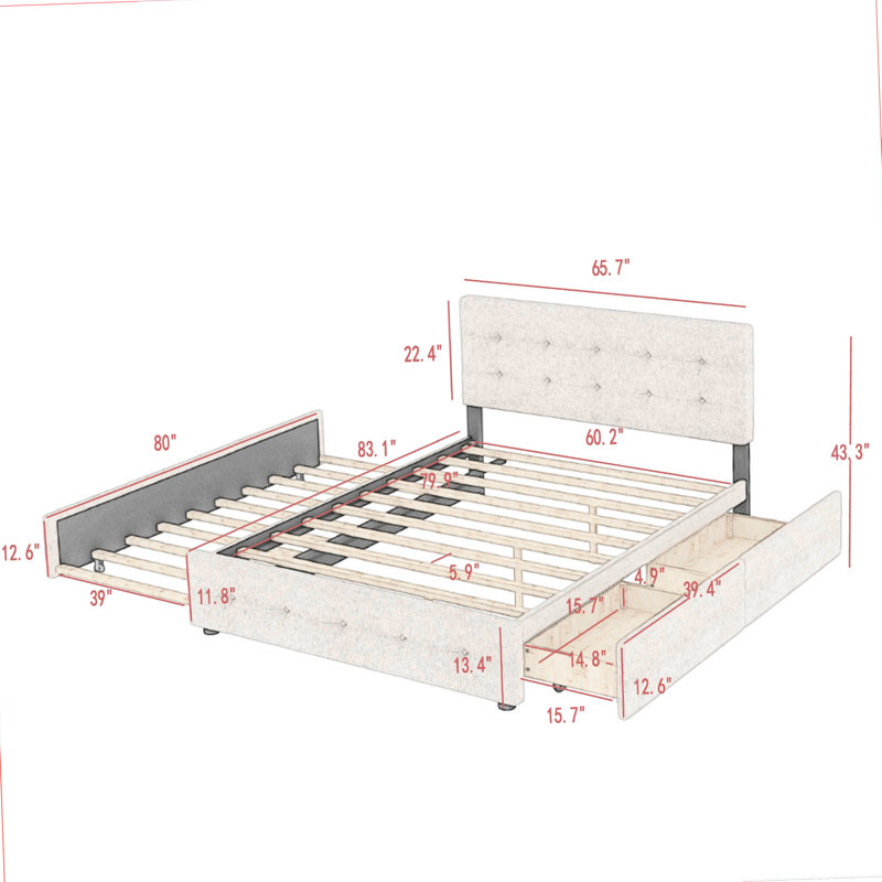 Mirre Upholstered Platform Storage Bed, Beige