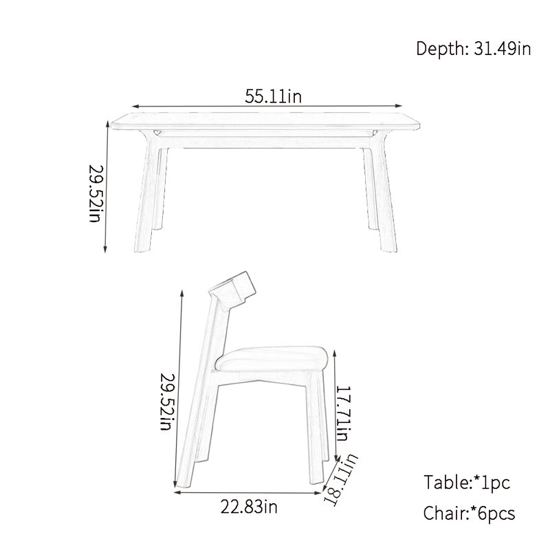 Ensemble de table de salle à manger rectangulaire, H 29,52 po x L 55,11 po x l 31,49 po