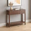 Console compacte en noyer brun compact avec étagère à tiroirs à assemblage facile pour les petits espaces