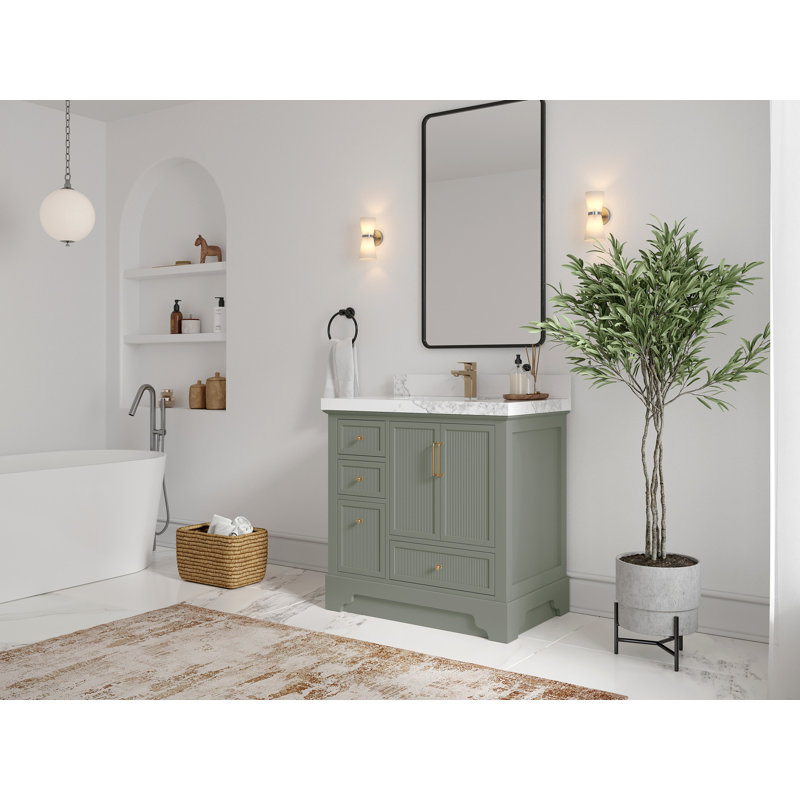 Alys 36'' Single Bathroom Vanity with Quartz Top, White
