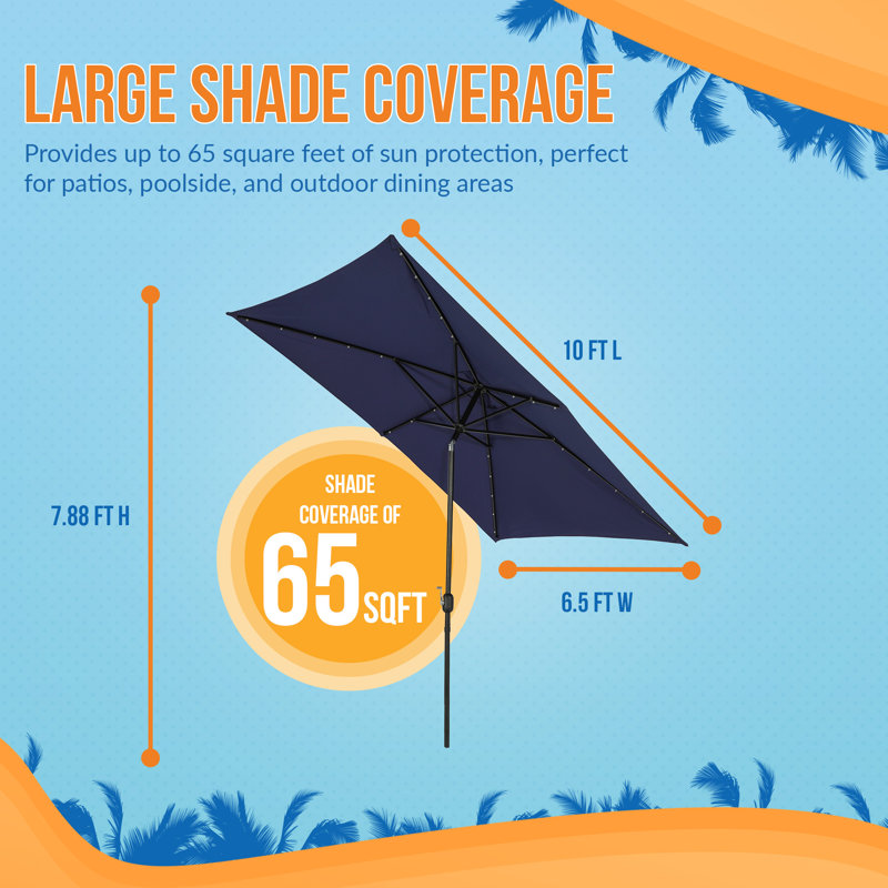 Lochala 78 " W Rectangular Lighted Tilt Market Umbrella with Crank Lift, Navy Blue