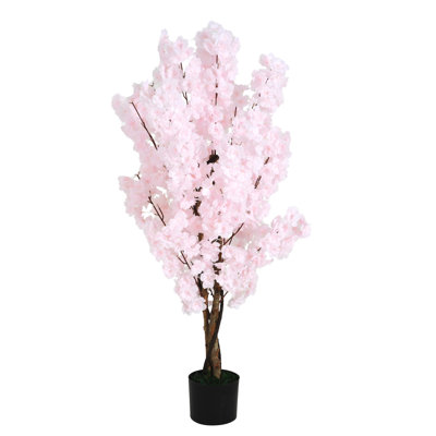Cerisier artificiel 43 po avec pot - soie et bois, réaliste, pré-empoté, sans assemblage, l 30 po x P H, couleur rose, facile à entretenir,