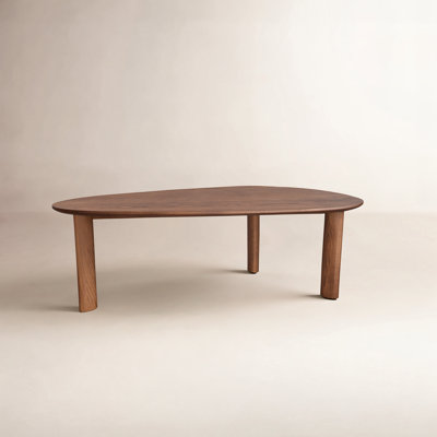Harlan Mid-Century Modern Pebble Coffee Table - 47" Rounded Triangle Solid Oak, Oval Legs, supports 200lbs - Scatch-Resistant, Easy Clean