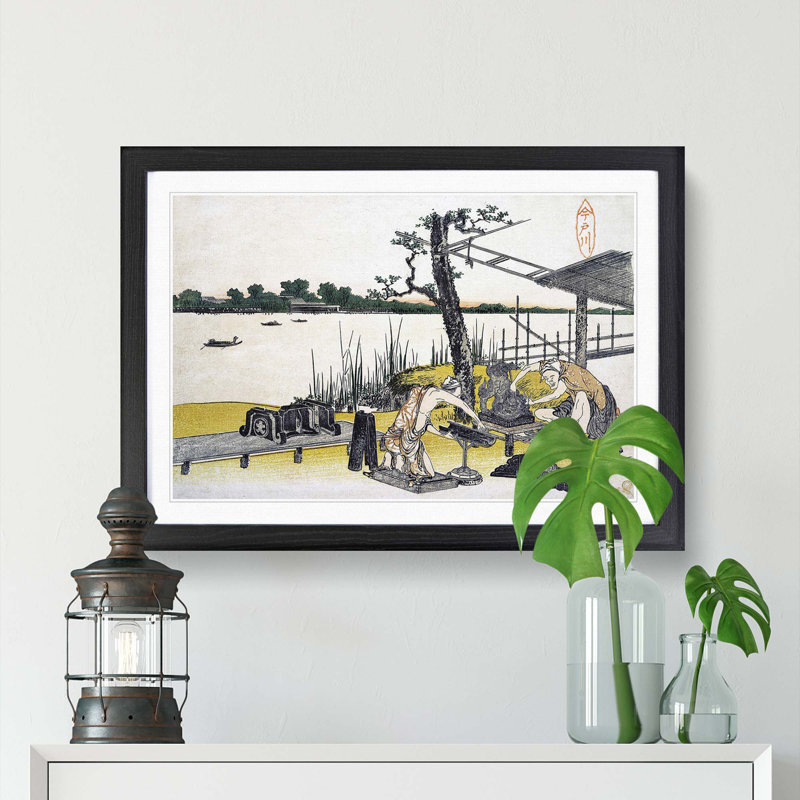 Sculptors in Imadogawa by Katsushika Hokusai - Picture Frame Painting Print, 48cm H x 65cm W x 2cm D, Black Framed