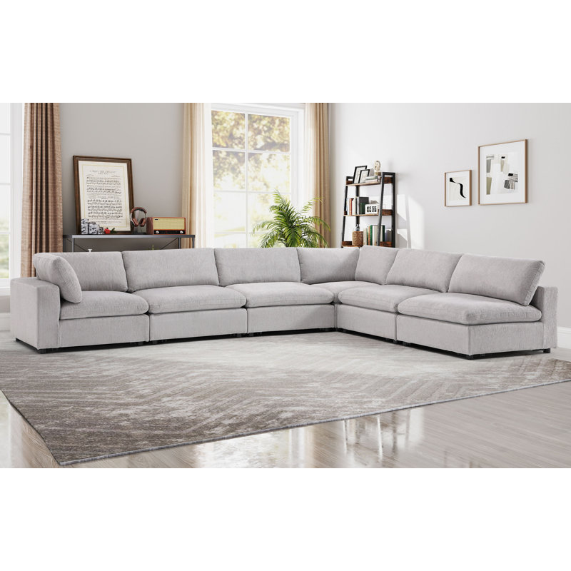 6-Piece Modern Minimalist Soft-Upholstered Sectional With Pillow Back