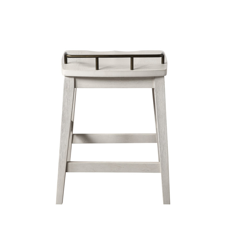 Ivory and Brown Wood Metal Backless Counter Stool