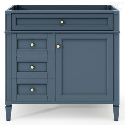Meuble-lavabo de 36 po sans lavabo supérieur, armoire de rangement moderne avec 2 tiroirs et un tiroir basculant, structure en bois massif