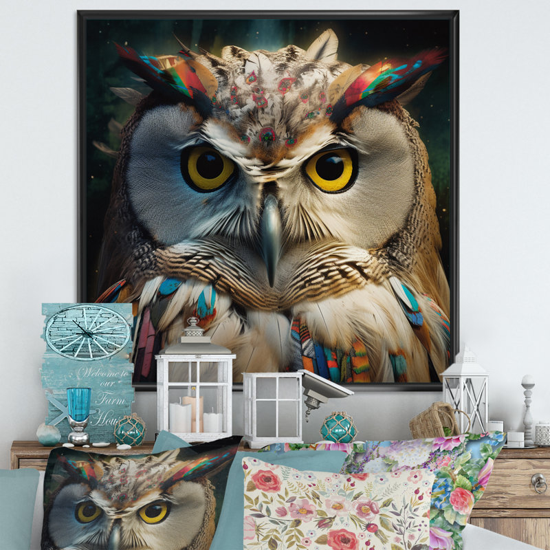 Portrait d'un hibou blanc - reproduction, H 24 po x l 24 po x P 1 po, Cadre flottant noir