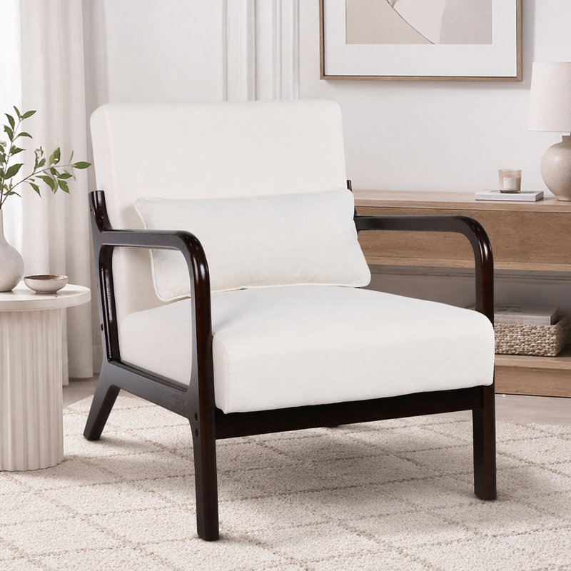 Fauteuil moderne, fauteuil d'appoint avec structure en bois massif, Beige 1