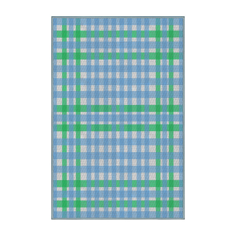 Tapis bleu/vert à motifs, Rectangle 3 pi x 5 pi