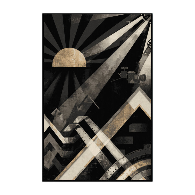 Machine Washable Entertainment & Pop Culture Old Hollywood Glamour Art Deco Geometric Shapes Rug in Black – Black Binding