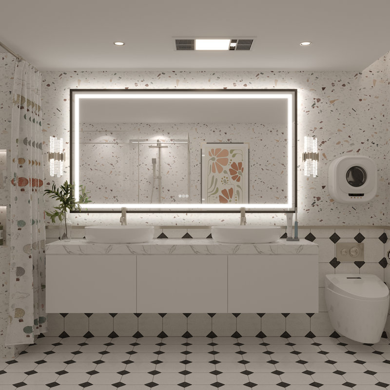 Miroir de salle de bain / meuble-lavabo mural Molly, 66 po x 36 po, Noir