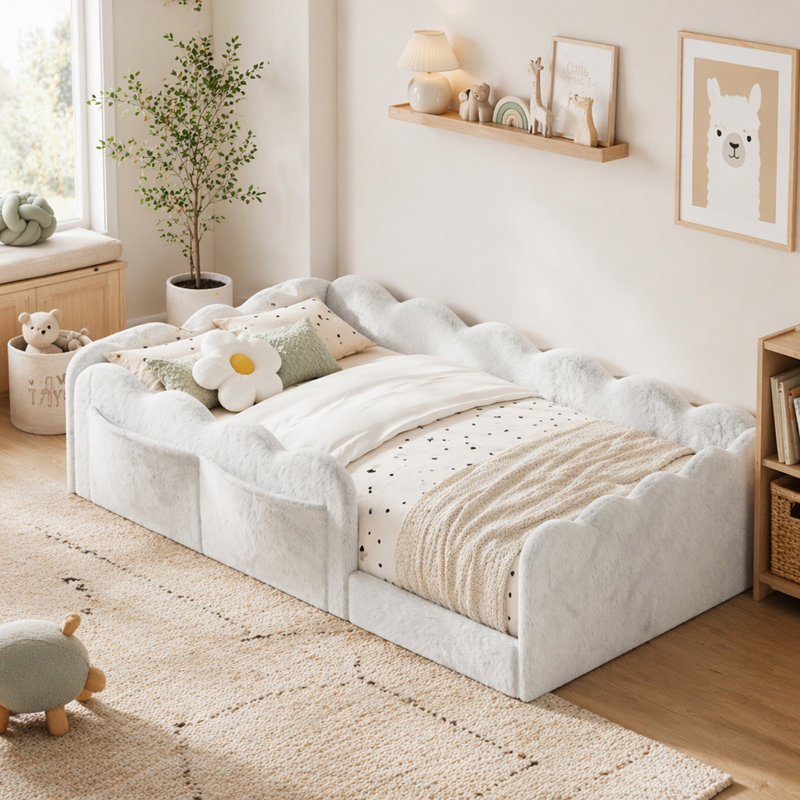 Lit simple tapissier sur pied, Twin, White