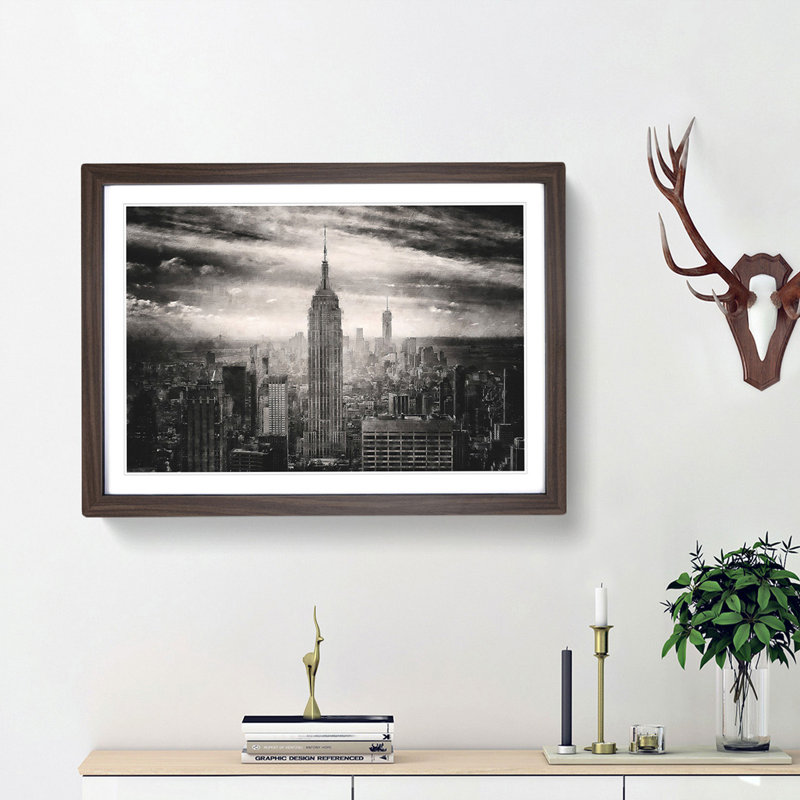 New York Skyline - Picture Frame Graphic Art Print, Walnut Framed, 45cm H x 63cm W x 2cm D