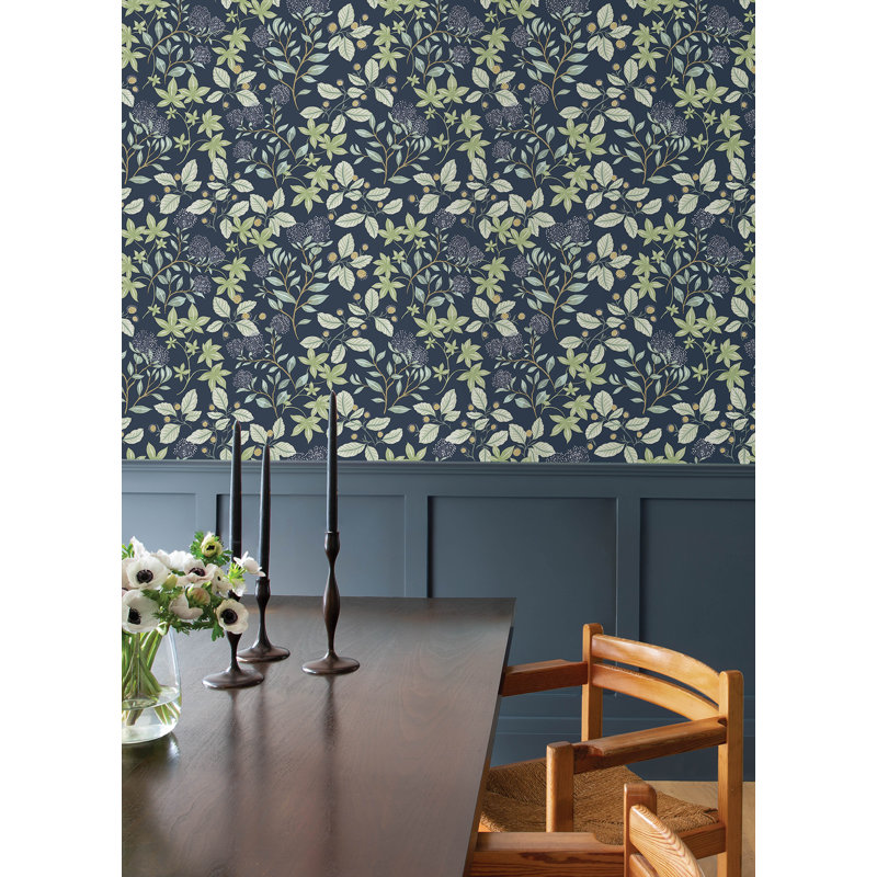 Mildred Black Botanical Trail Wallpaper, Blue