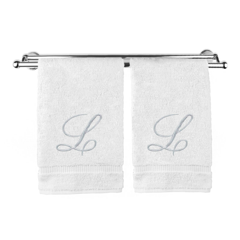 Ensemble de serviettes 2 pièces 100% coton monogramme, Blanc/argenté, I