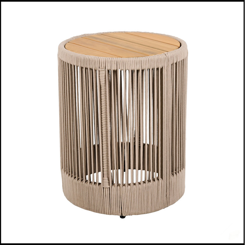 Table d'appoint d'extérieur en corde de rotin et bois d'acacia - Mobilier de balcon pour le jardin, la cour et le balcon