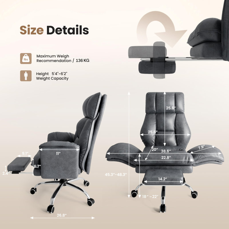 Big and Tall Office Chair, Flip Armrests for Pets & Cross Legged Sitting, Executive Ergonomic Computer Gaming Chair with Foot Rest,Wide Seat Reclining Desk Chair