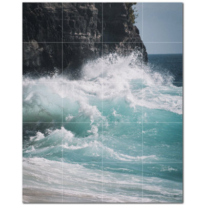 Waves Photo 8'' x 8'' Satin Ceramic Decorative Mural