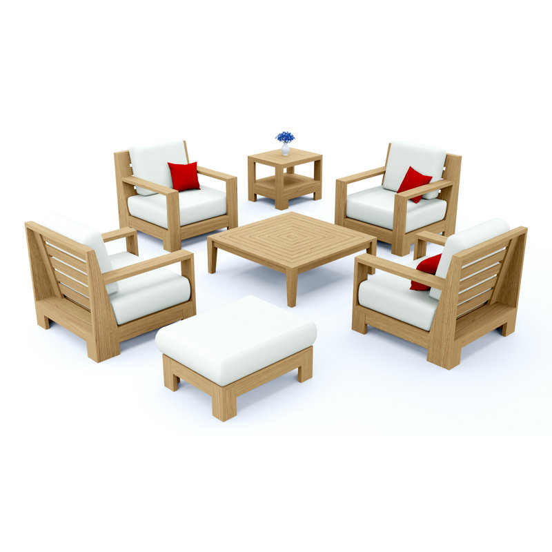 Canberra Outdoor - Piece Conversation Set, Table, 4x Armchairs, Side Table, Ottoman