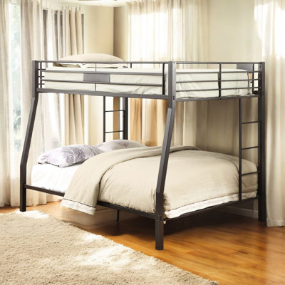Lit superposé en métal Sandy Black, capacité de 330 lb, plateau double TG et lit double, poteaux carrés en tube noir, taille TG / grand lit, rail de 40 po, construction pour une utilisation à long terme