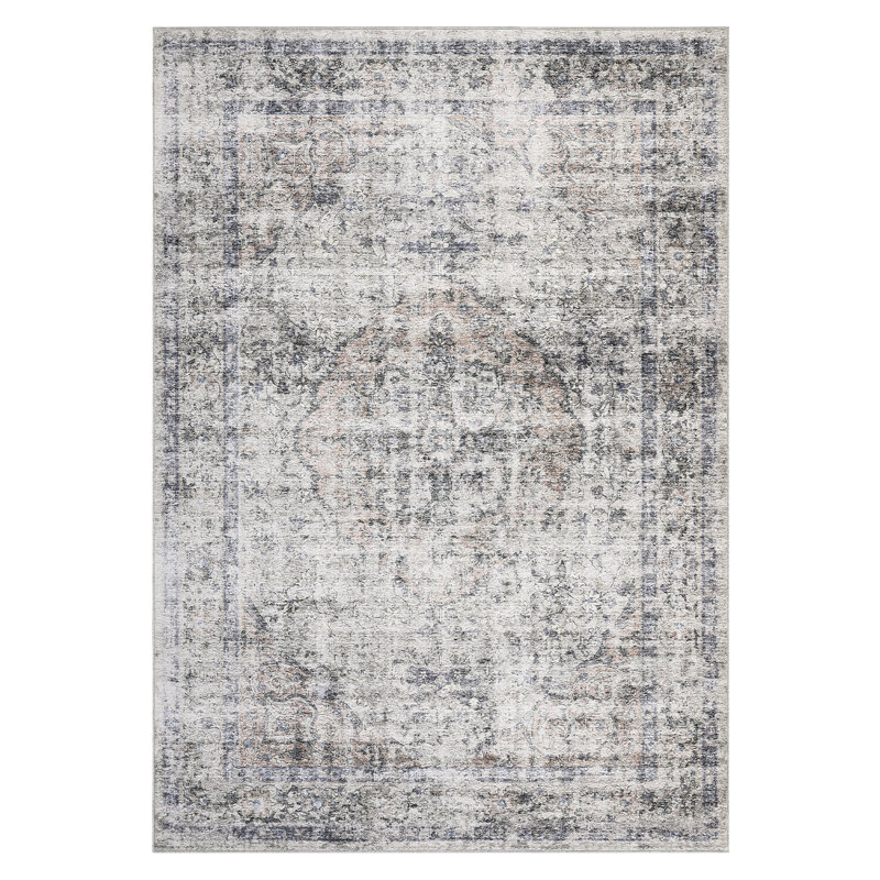 Machine Washable Rug with Rubber Backing for Living Room Oriental Non-Slip Area Rug Easy-Cleaning Vintage Floor Carpet for Bedroom Dining Room Office Playroom Nursery