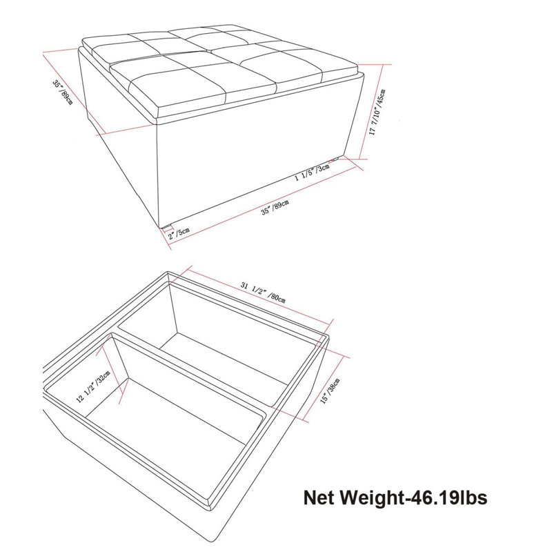 Avalon Denim Blue Square Storage Ottoman with Flip Trays