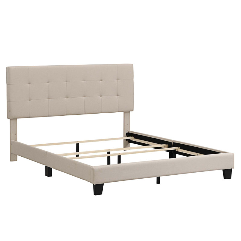 Grand lit plateforme tapissier capitonné, Beige