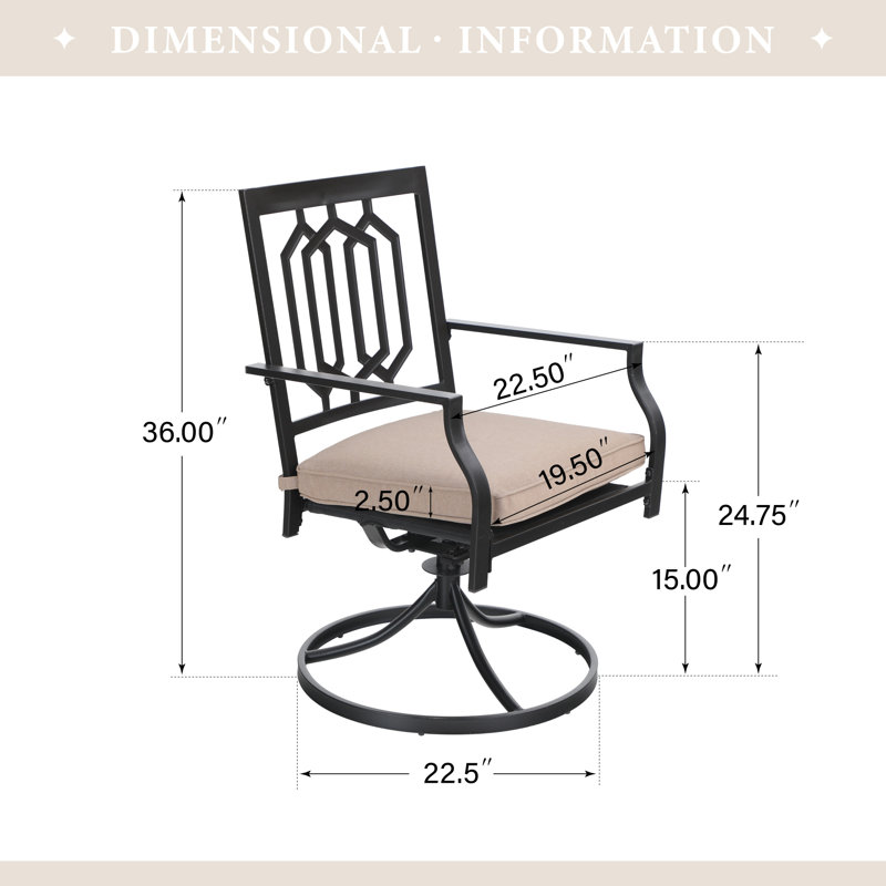 Ensemble repas pour 6 personnes avec table rectangulaire en métal, coussins inclus