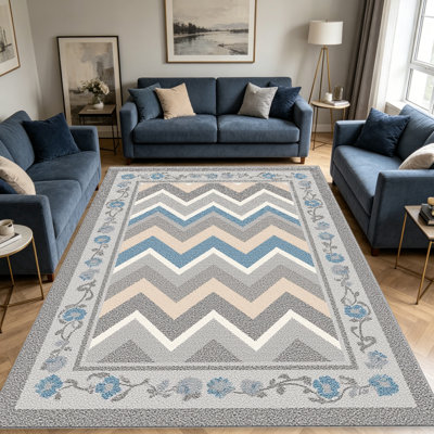 Tapis à chevrons floraux pour le salon, doux et confortable, convient à toutes les saisons, facile à entretenir, tapis de sol intérieur lavable à la machine, sous la table de ferme convenant à la chambre à coucher, à la salle à manger, au bureau,
